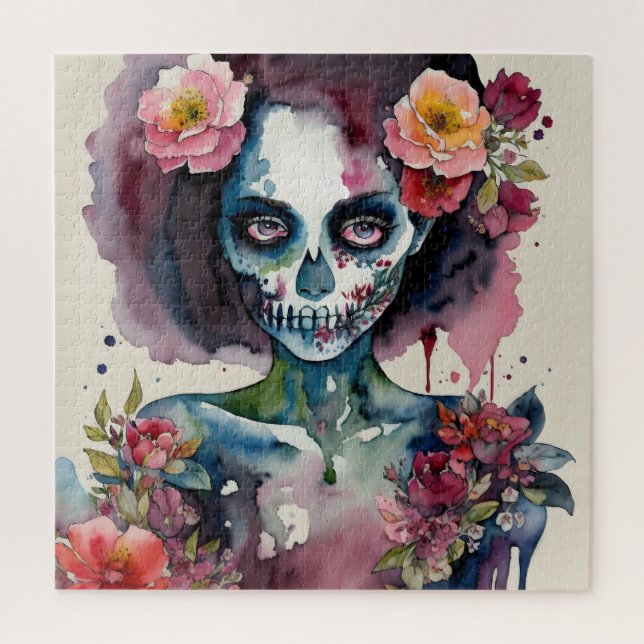 Beautiful Zombie Floral Watercolor Art Jigsaw Puzzle (Vertical)