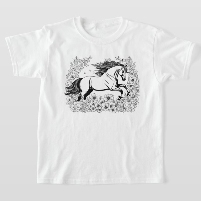 BeautifulHorse & Flowers Paint a  T-Shirt (Laydown)