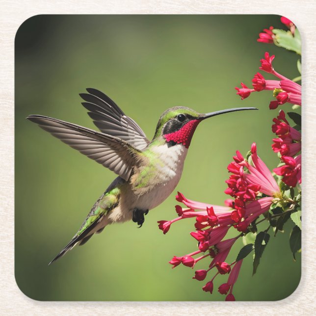 Beautifull Hummingbird Square Paper Coaster (Front)