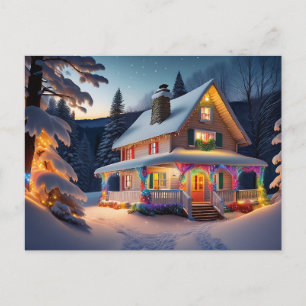 Beautifully Decorated Christmas House Postcard