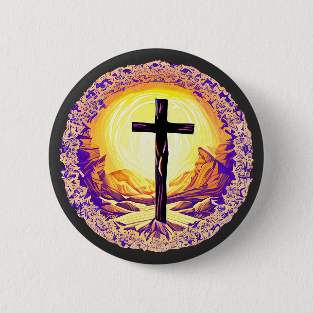 Beautifully Detailed Christian Cross 6 Cm Round Badge (Front)