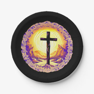 Beautifully Detailed Christian Cross Paper Plate