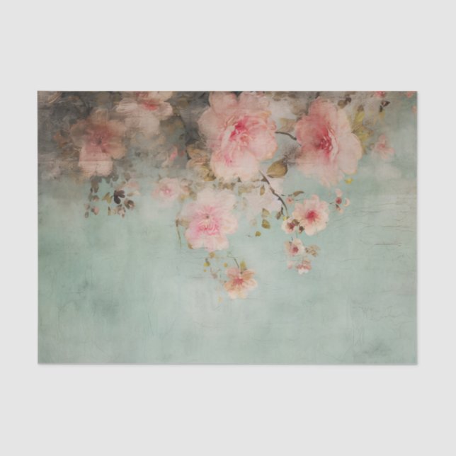 Beautifully Distressed Pink Flowers on Edge of Tissue Paper (Front)