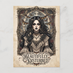 "Beautifully Disturbed" Gothic Woman with Moths Postcard