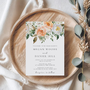 Beautifully Elegant Peach & White Floral Wedding Invitation
