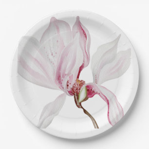 Beautifully Hand Drawn Wild Orchid Paper Plate