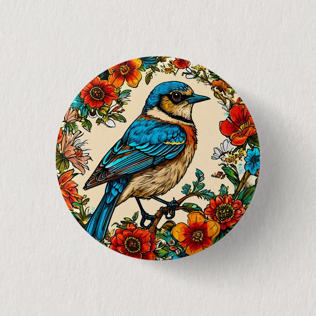 Beautifully illustrated bird 3 cm round badge (Front)