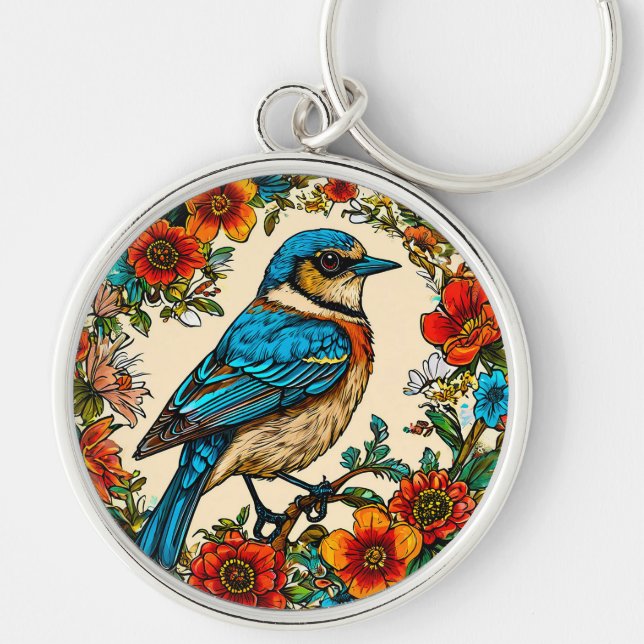 Beautifully illustrated bird key ring (Front)