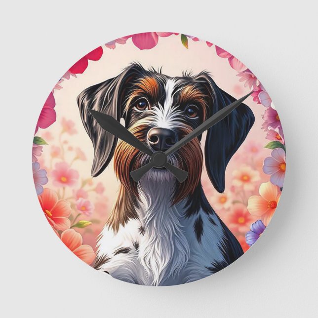 Beautifully illustrated dog round clock (Front)