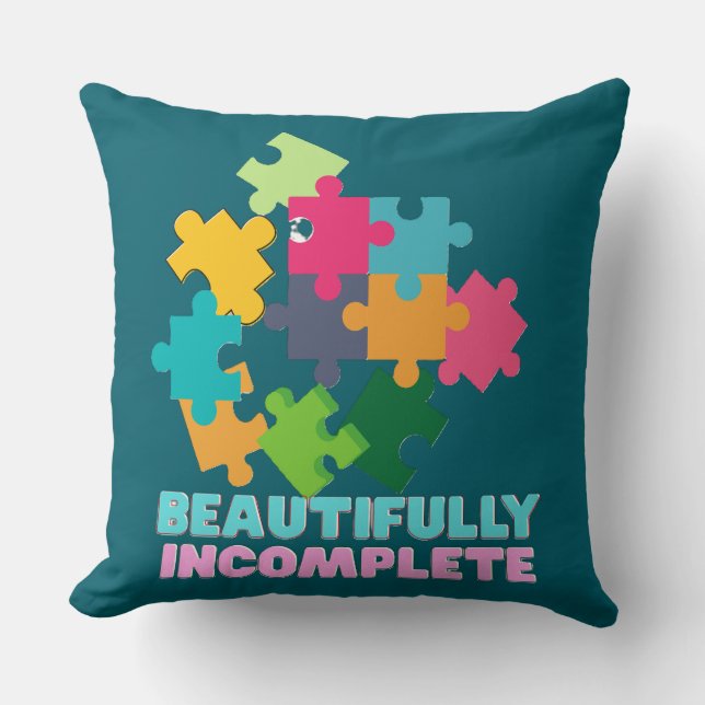 Beautifully Incomplete Colourful Puzzle Piece Cushion (Front)