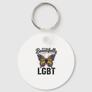 Beautifully LGBT Butterfly Vintage Pride Shirt_1 Key Ring