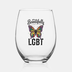 Beautifully LGBT Butterfly Vintage Pride Shirt_1 Stemless Wine Glass