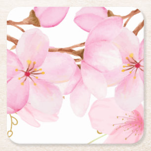 Beautifully Mixed Medium Cherry Blossom Print Square Paper Coaster