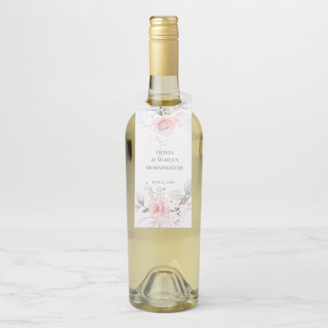 Beautifully Painted Blush Pink Roses Bottle Tag (On Bottle)