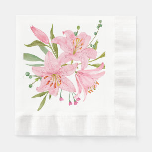 Beautifully Painted Pink Oriental Lily's  Napkin