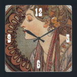 Beautjful, Vintage, Art Deco, Wall Clock<br><div class="desc">Lovely art by Alphonso Mucha. Great gift for birthdays,  weddings or Christmas.   Add text if you like or personalise with a name or initial.</div>