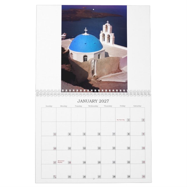 Beauttiful Santorini Greece Calendar (Jan 2027)