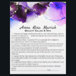 *~*  Beauty Abstract Liability Waiver Services Flyer<br><div class="desc">2 Sided Flyer Liability Consent Waiver Release Agreement and Services and Prices list for you to Personalise. * Energy Enhanced Abstract Watercolor Liability Consent and Release Wavier Services List and prices on the back of this flyer. The watercolor is organic Purple , lavender and pink. This is a COLORFUL GLAM...</div>
