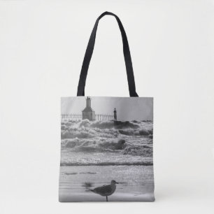 Beauty And Force Grayscale Tote Bag