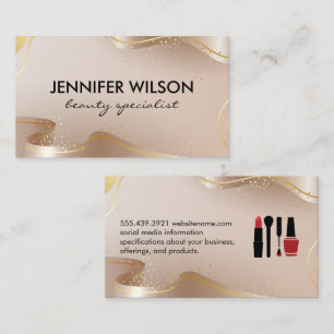 Beauty and Makeup Gold Beige Ribbon Business Card