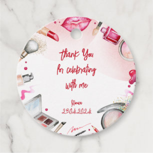Beauty and makeup spa birthday thank you favour tags