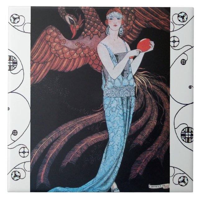 BEAUTY AND PHOENIX Art Deco Woman Fashion Tile (Front)