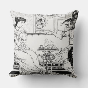 Beauty and the Beast, 1874 (litho) (b/w photo) Cushion