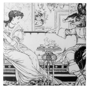 Beauty and the Beast, 1874 (litho) (b/w photo) Tile