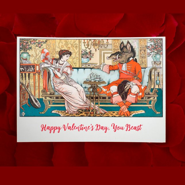 Beauty and the Beast Fairy Tale Art Cute Valentine Card (Creator Uploaded)