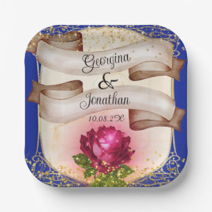 Beauty and the Beast Fairy Tale Royal Blue Wedding Paper Plate