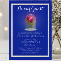 Beauty and the Beast Magic Rose on Blue Invitatio