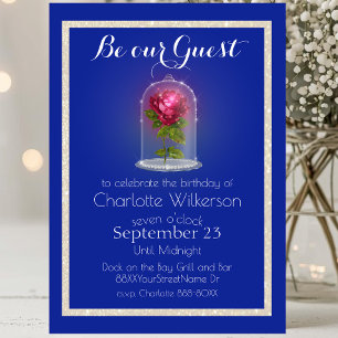 Beauty and the Beast Magic Rose on Blue Invitatio Invitation
