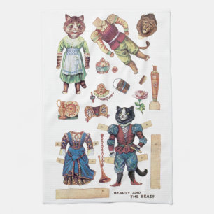 Beauty and the Beast, Paper Doll, Louis Wain Tea Towel