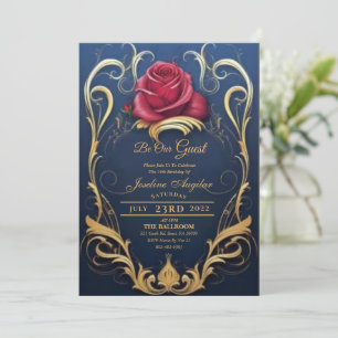 Beauty and the Beast Red Rose Sweet 16 Invitations