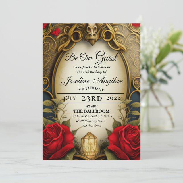 Beauty and the Beast Sweet 16 Invitations (Standing Front)