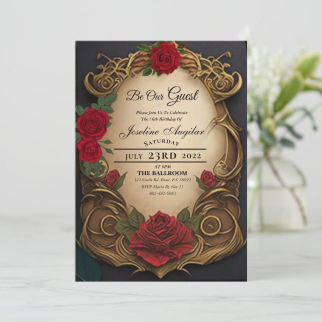 Beauty and the Beast Sweet 16 Invitations (Standing Front)