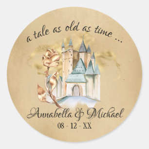 Beauty and the Beasty Fairytale Castle and Rose Classic Round Sticker