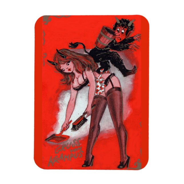 Beauty and the Krampus Vintage Xmas Christmas Magnet (Vertical)