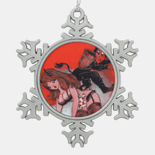 Beauty and the Krampus Vintage Xmas Christmas Snowflake Pewter Christmas Ornament