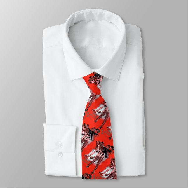Beauty and the Krampus Vintage Xmas Christmas Tie (Tied)