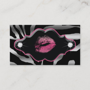 Beauty Animal Zebra Pink Lips Silver Diamonds 2 Business Card