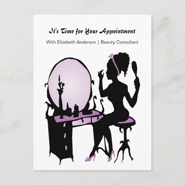 Beauty Appointment Reminder Purple Vintage Girl Postcard (Front)