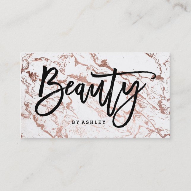 Beauty artist typography rose gold white marble business card (Front)