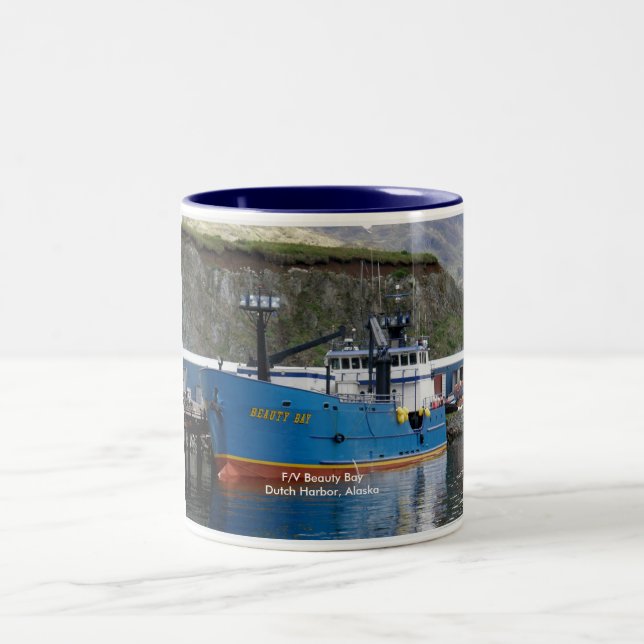 Beauty Bay, Crab Boat in Dutch Harbour, Alaska Two-Tone Coffee Mug (Center)