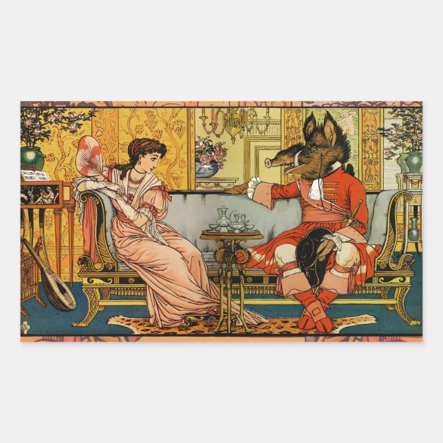 Beauty Beast Classic Fairy Tale Characters Rectangular Sticker (Front)