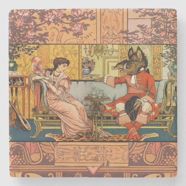 Beauty Beast Classic Fairy Tale Characters Stone Coaster (Front)