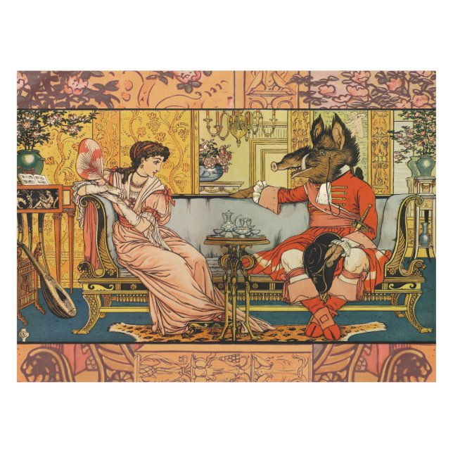 Beauty Beast Classic Fairy Tale Characters Tablecloth (Front (Horizontal))