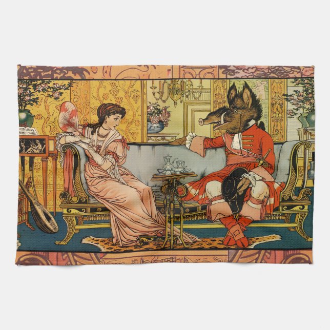 Beauty Beast Classic Fairy Tale Characters Tea Towel (Horizontal)