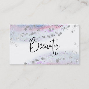 *~* BEAUTY Blue Pastel Watercolor Silver Glitter Business Card
