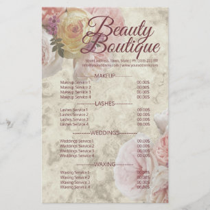Beauty Boutique Cream Flower Elegant Price List Flyer